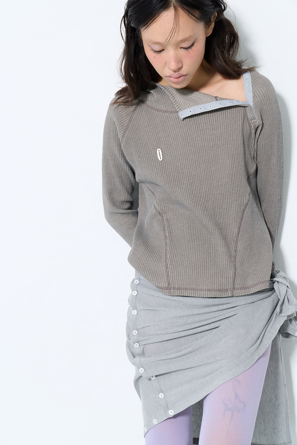 PIGMENT SLIM WAFFLE HOODIE / BROWN