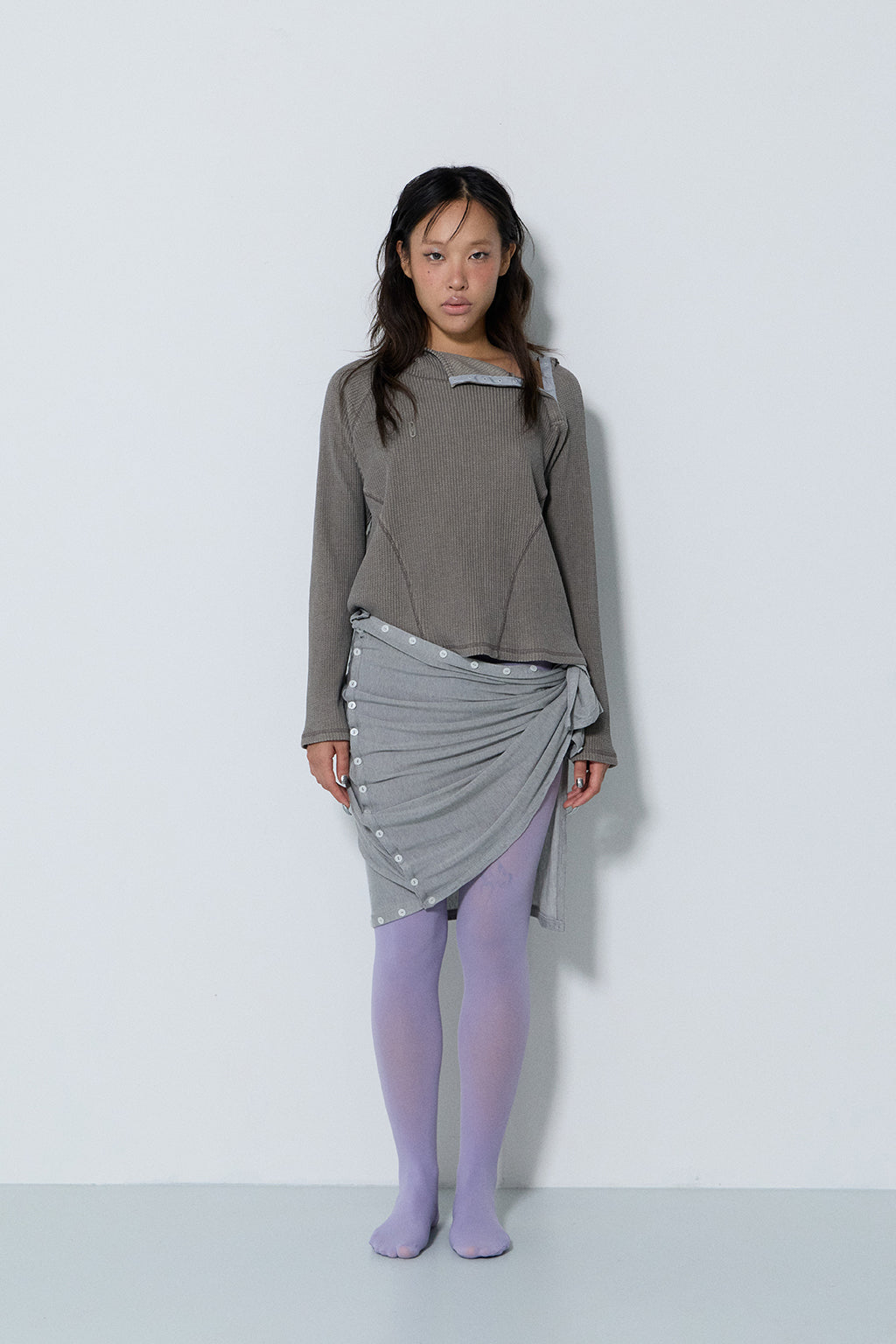 PIGMENT SLIM WAFFLE HOODIE / BROWN