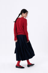 MAXI PLEATED WRAP SKIRT / NAVY