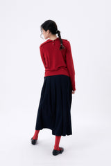 MAXI PLEATED WRAP SKIRT / NAVY