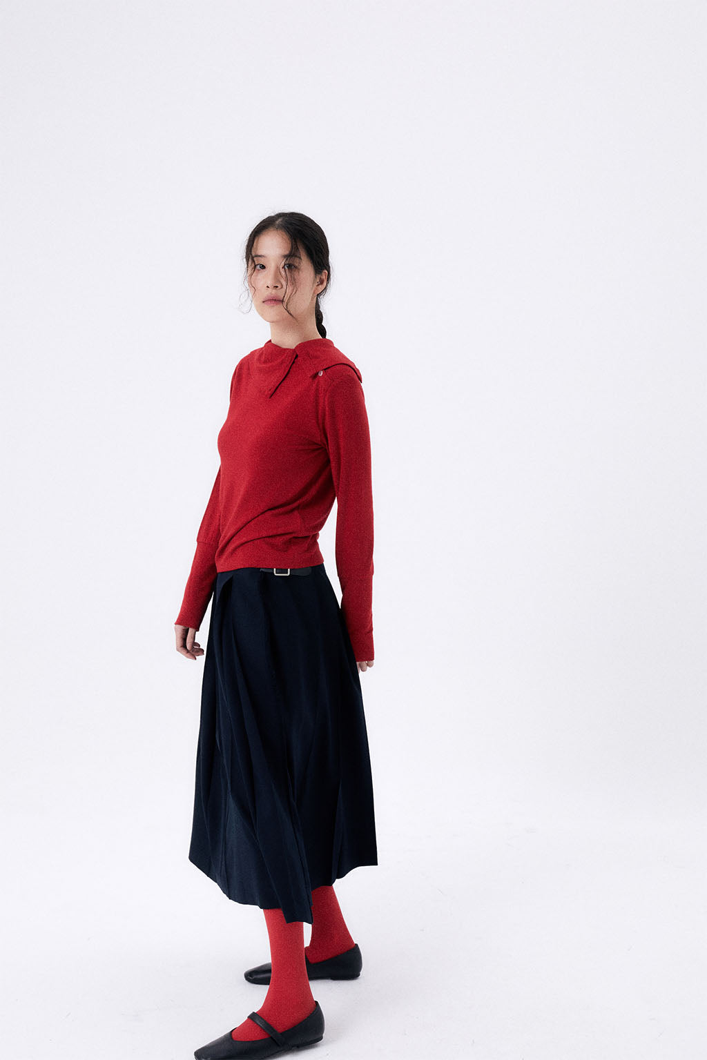 MAXI PLEATED WRAP SKIRT / NAVY