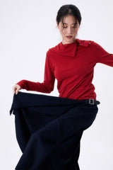 MAXI PLEATED WRAP SKIRT / NAVY