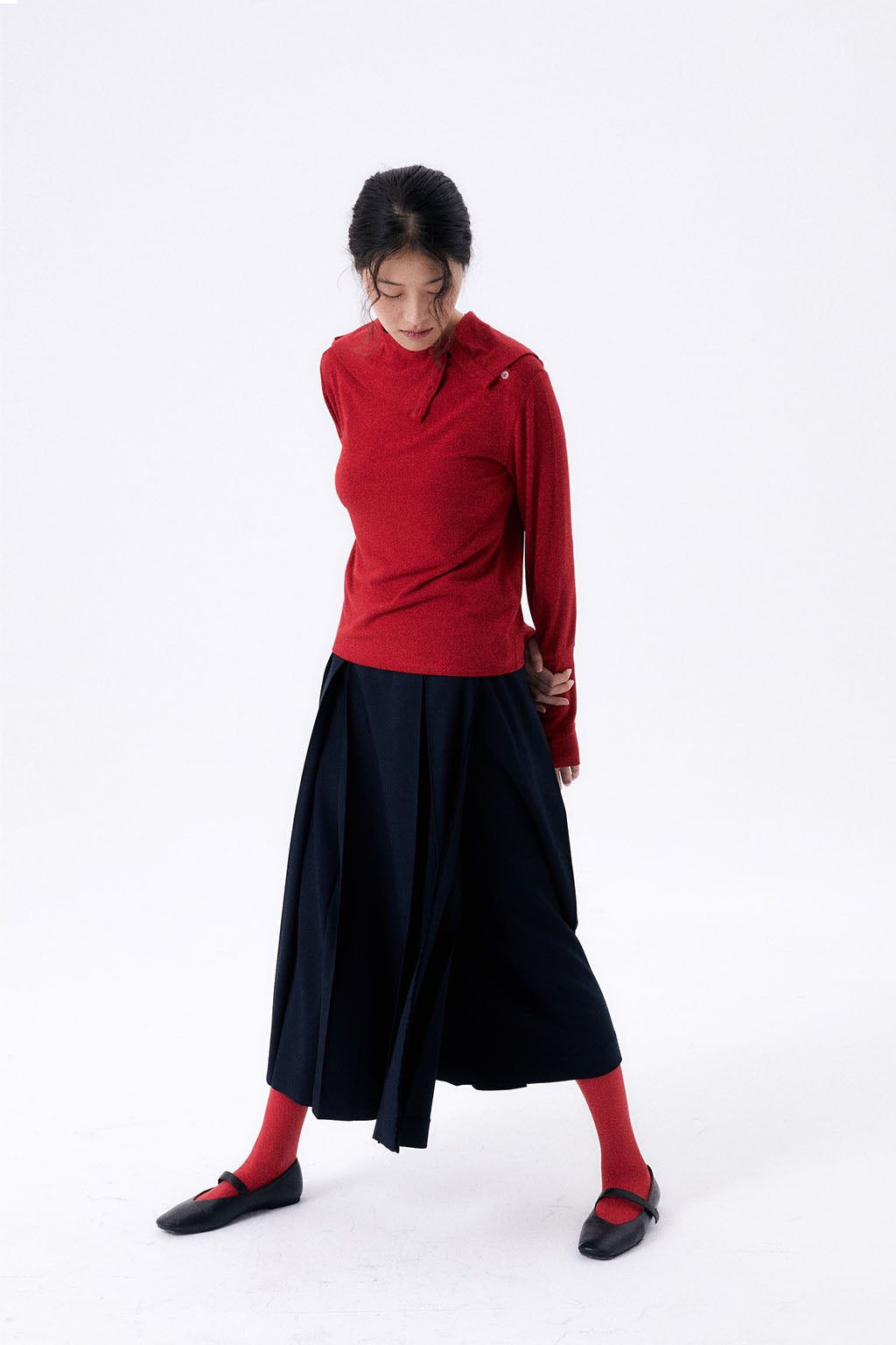 MAXI PLEATED WRAP SKIRT / NAVY