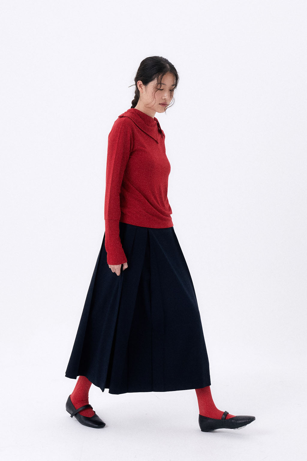 MAXI PLEATED WRAP SKIRT / NAVY