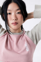 2 TONE RIB TIGHT TEE / KHAKI & PINK