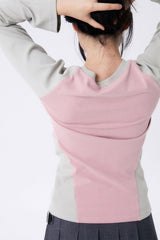 2 TONE RIB TIGHT TEE / KHAKI & PINK