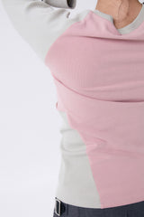 2 TONE RIB TIGHT TEE / KHAKI & PINK