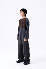 2 TONE RIB OVERSIZED TEE / GRAY & BROWN