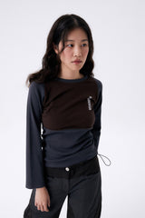 2 TONE RIB TIGHT TEE / GRAY & BROWN