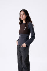 2 TONE RIB TIGHT TEE / GRAY & BROWN