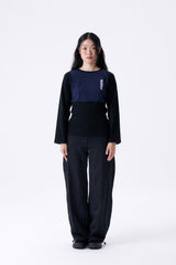 2 TONE RIB TIGHT TEE / NAVY & BLACK