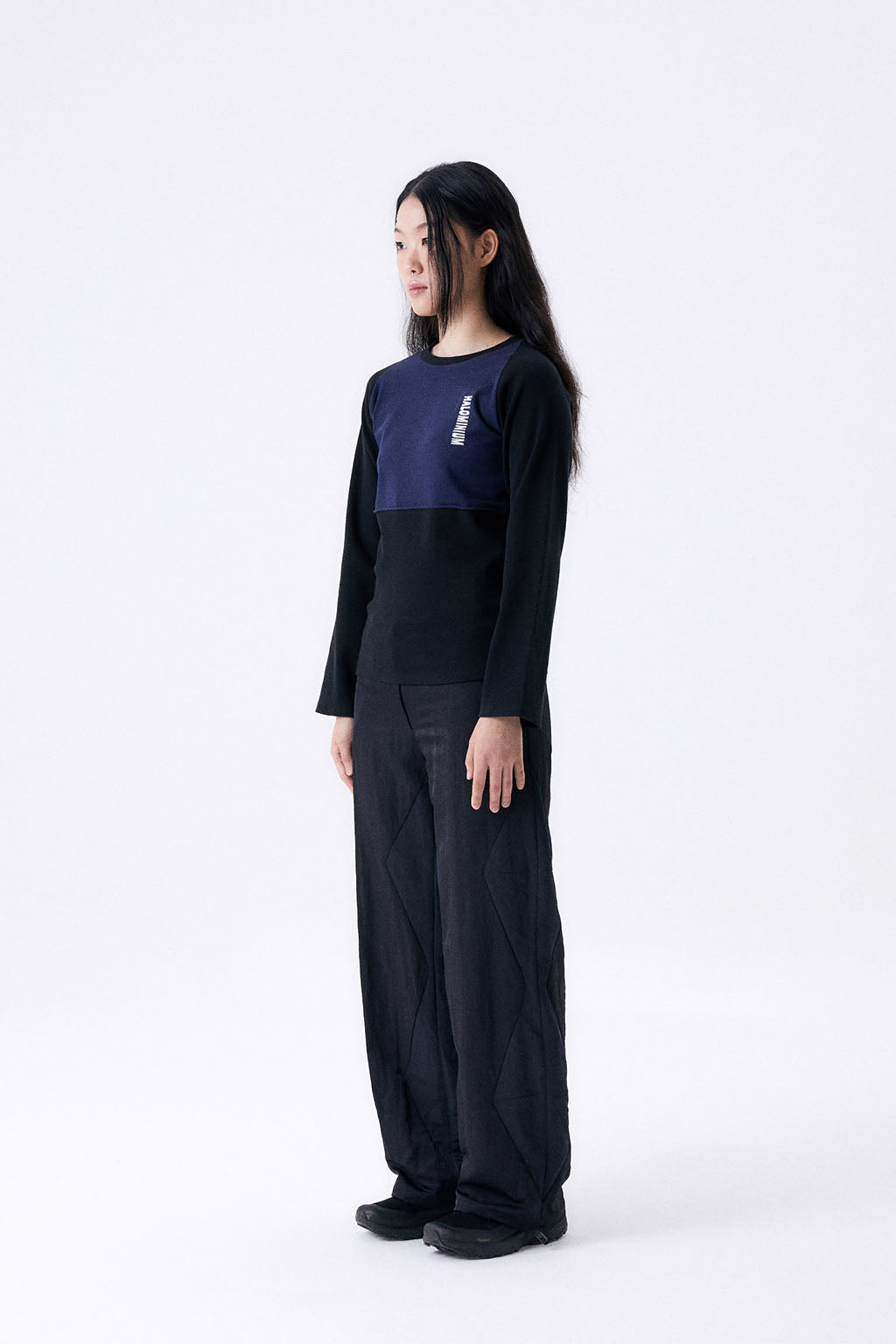 2 TONE RIB TIGHT TEE / NAVY & BLACK