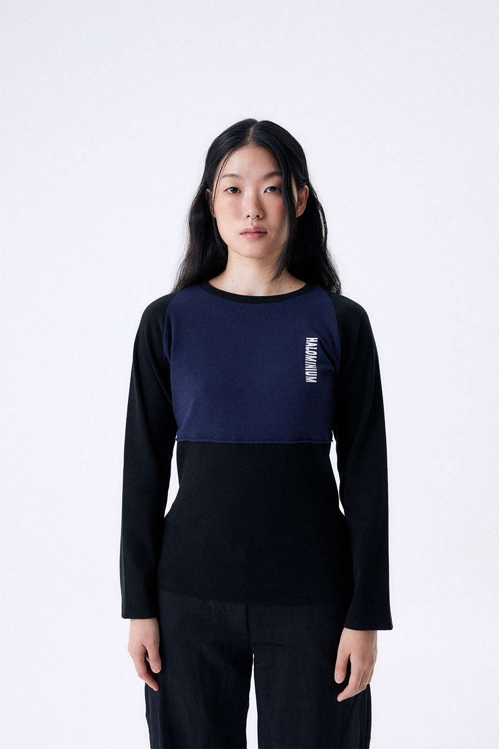 2 TONE RIB TIGHT TEE / NAVY & BLACK