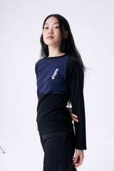 2 TONE RIB TIGHT TEE / NAVY & BLACK