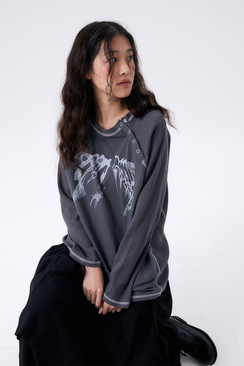 DRAWING RAGLAN TEE / ASH GRAY