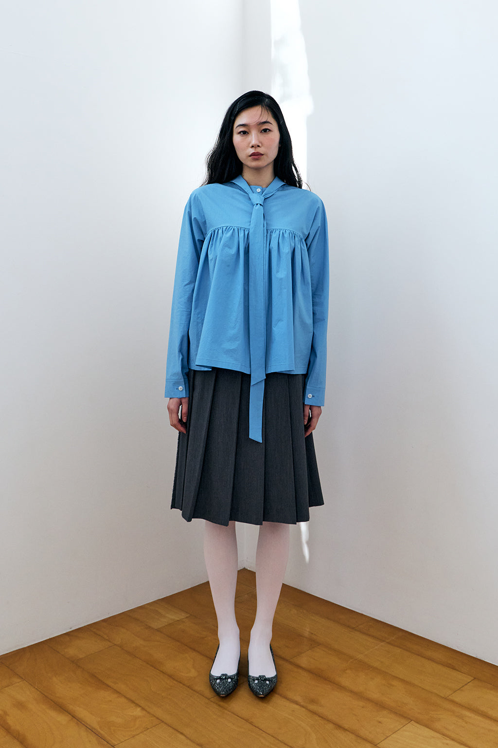 GATHERED MODULAR SHIRT / BLUE