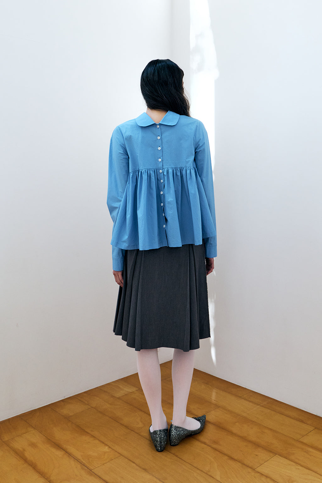 GATHERED MODULAR SHIRT / BLUE