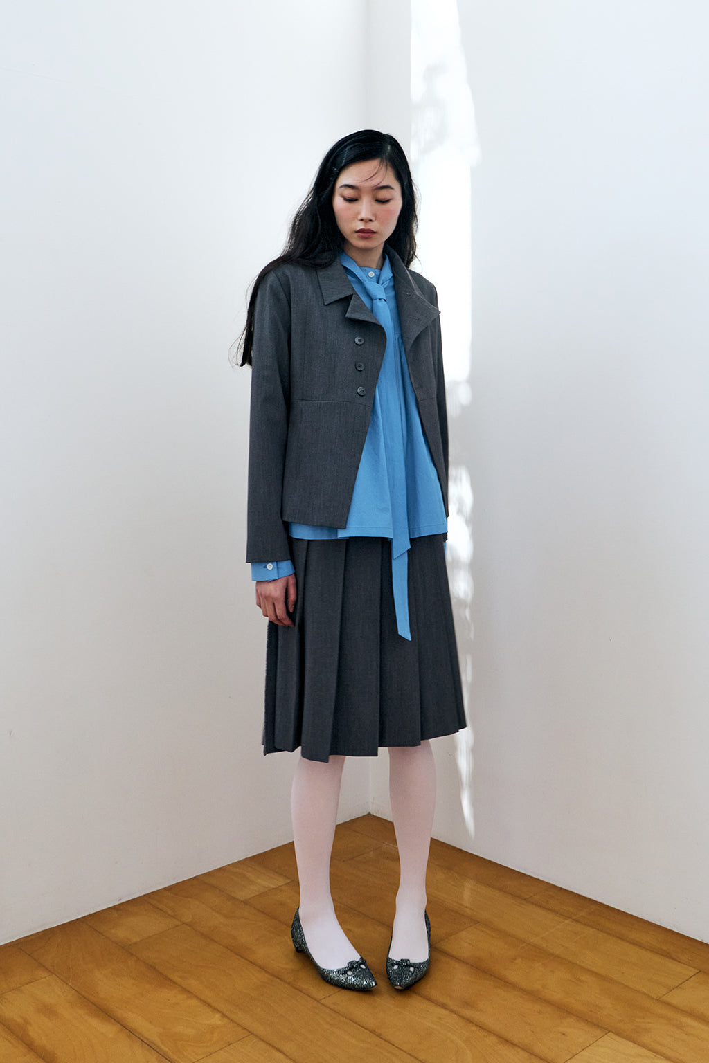 GATHERED MODULAR SHIRT / BLUE