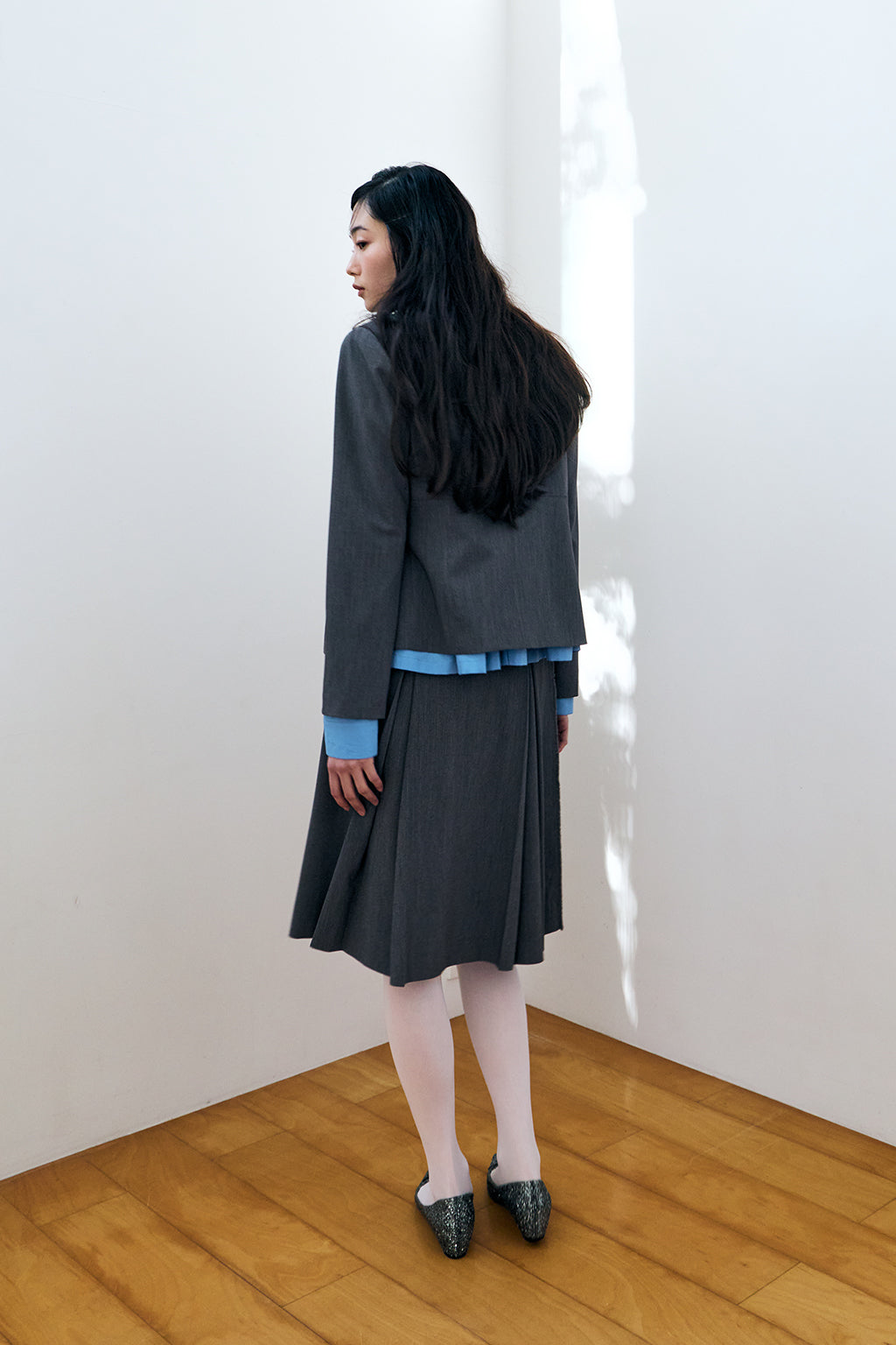 GATHERED MODULAR SHIRT / BLUE