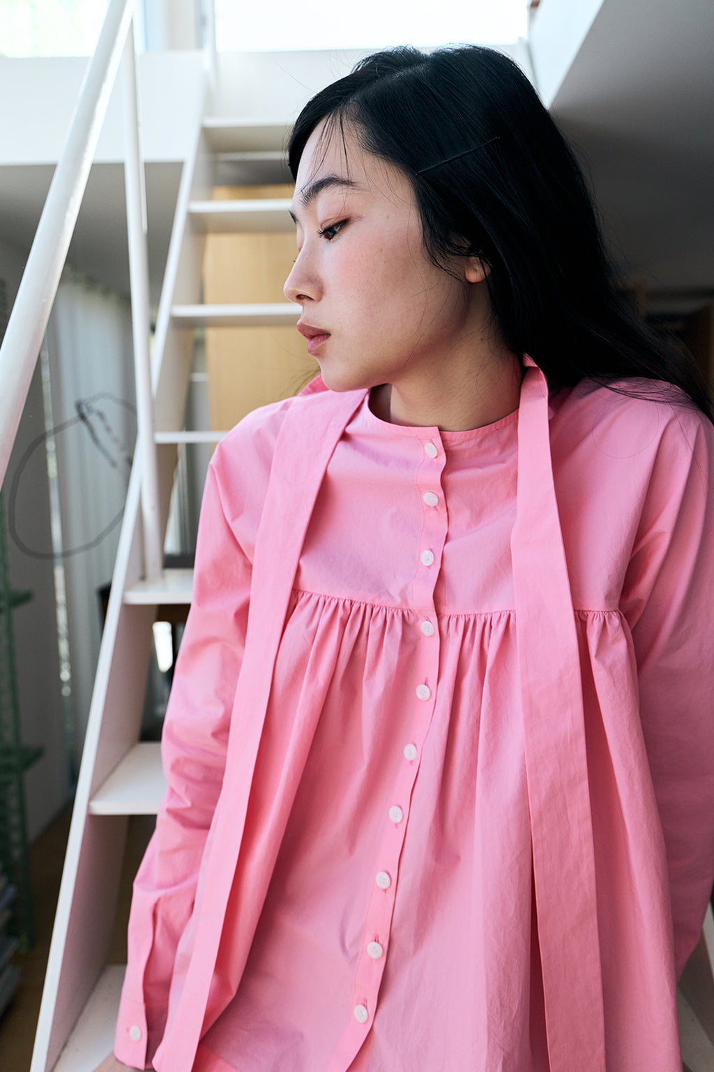 GATHERED MODULAR SHIRT / PINK