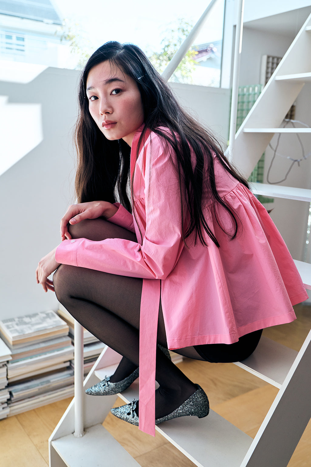 GATHERED MODULAR SHIRT / PINK