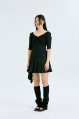 UNBALANCE PLEATED WRAP SKIRT / BLACK