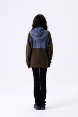 HEAVY WAFFLE ZIP UP HOODIE / BROWN & SKY BLUE