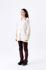 HEAVY WAFFLE ZIP UP HOODIE / IVORY & BEIGE