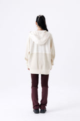 HEAVY WAFFLE ZIP UP HOODIE / IVORY & BEIGE