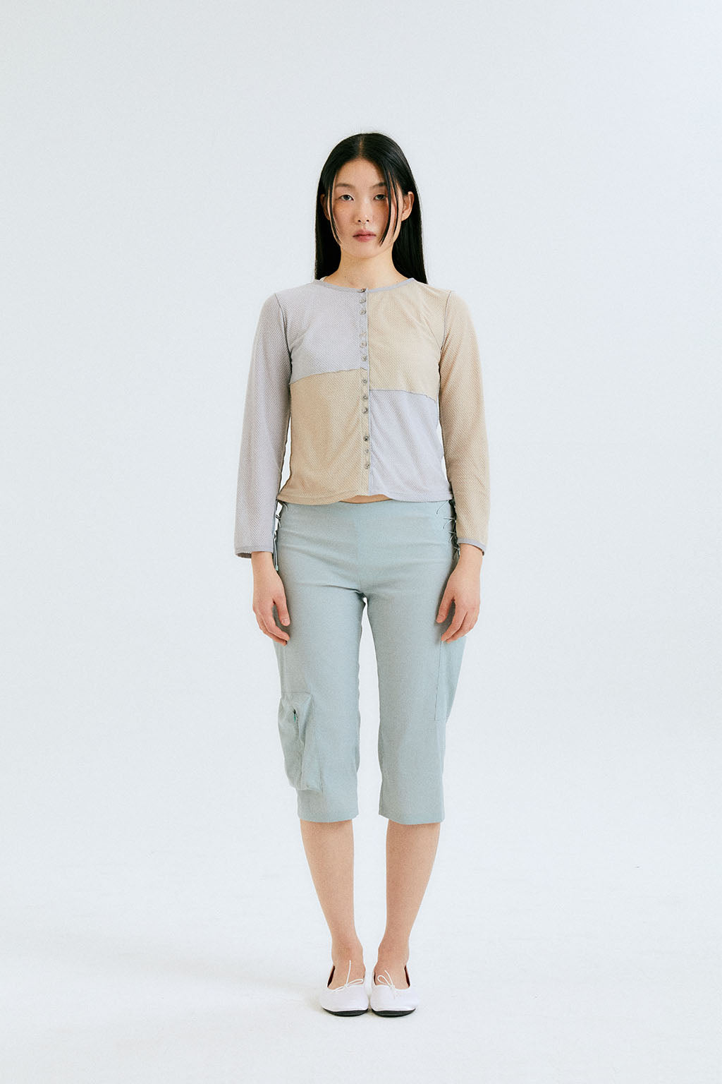 LACE UP CROPPED PANTS / AQUA