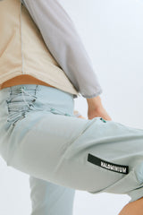 LACE UP CROPPED PANTS / AQUA