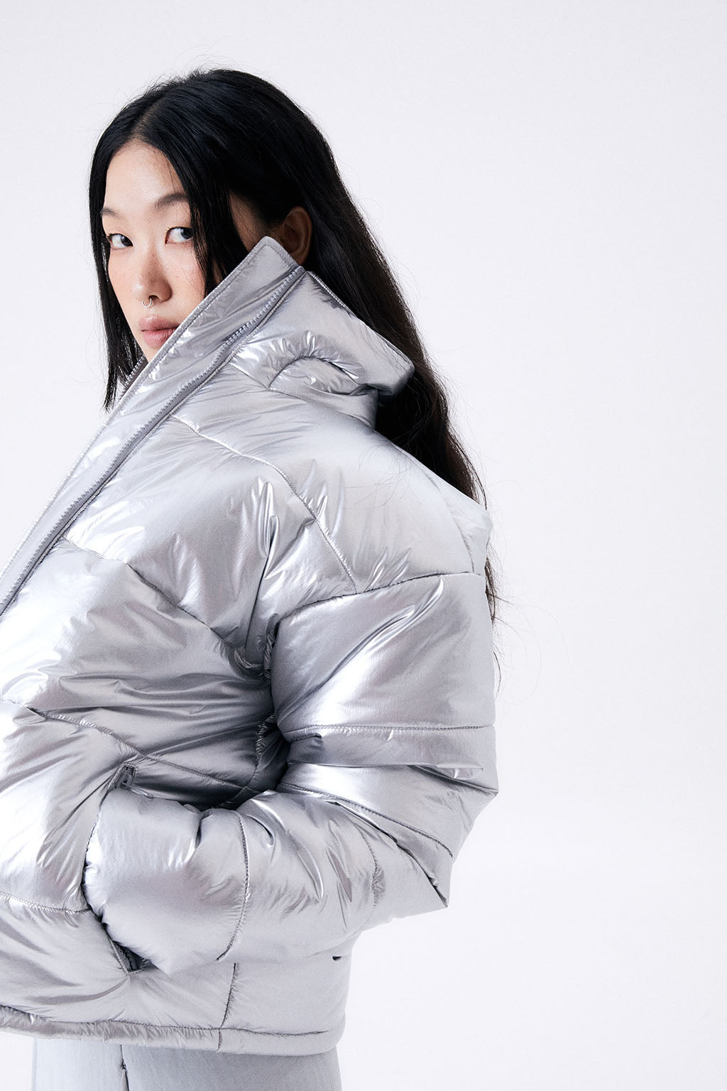 FOIL REVERSIBLE PADDING JACKET / SILVER