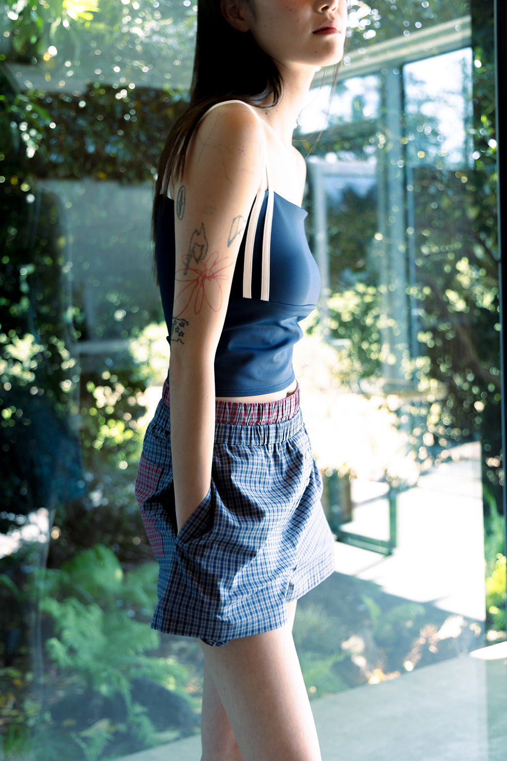 DOUBLE WAIST CHECK SHORTS / BLUE