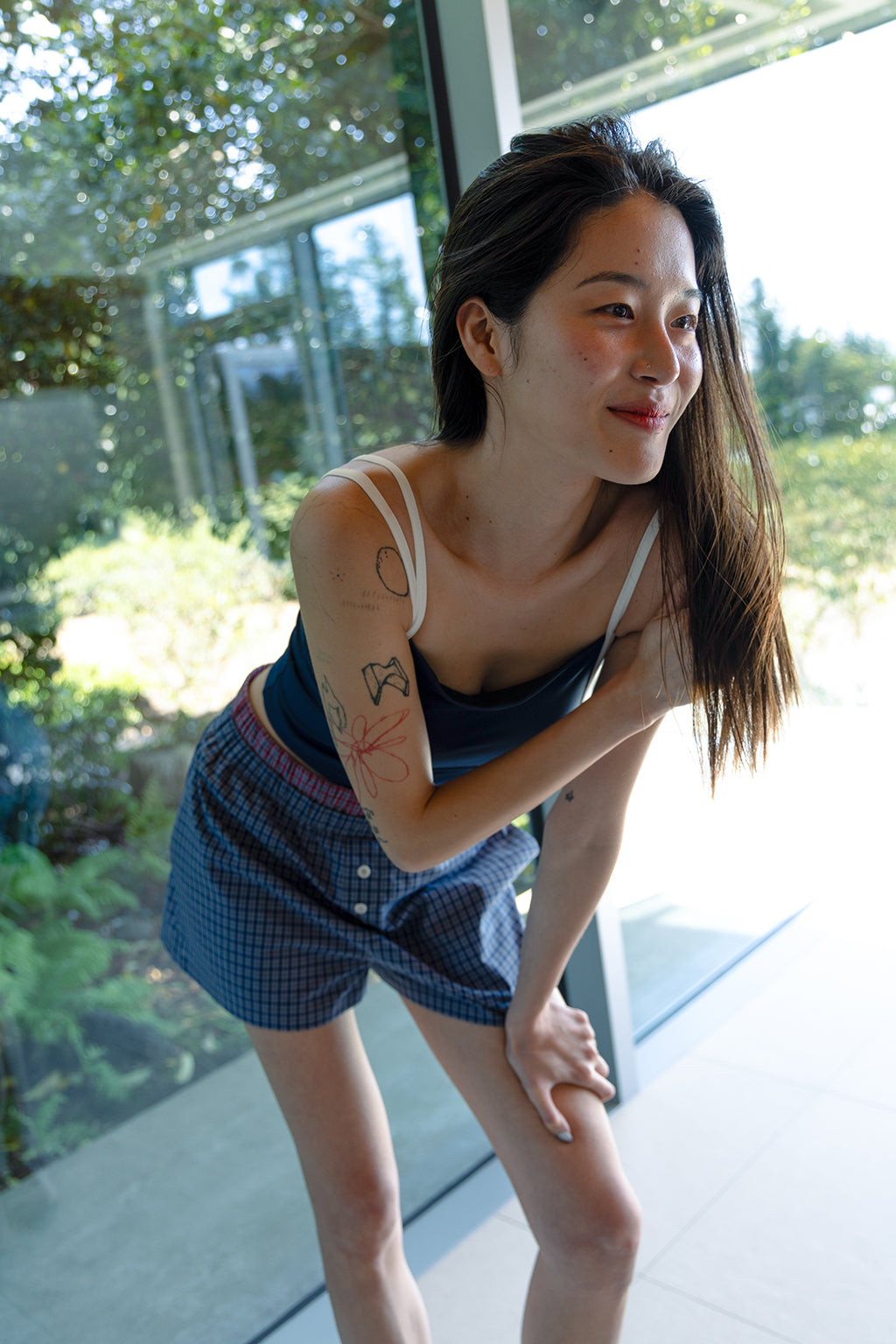 DOUBLE WAIST CHECK SHORTS / BLUE