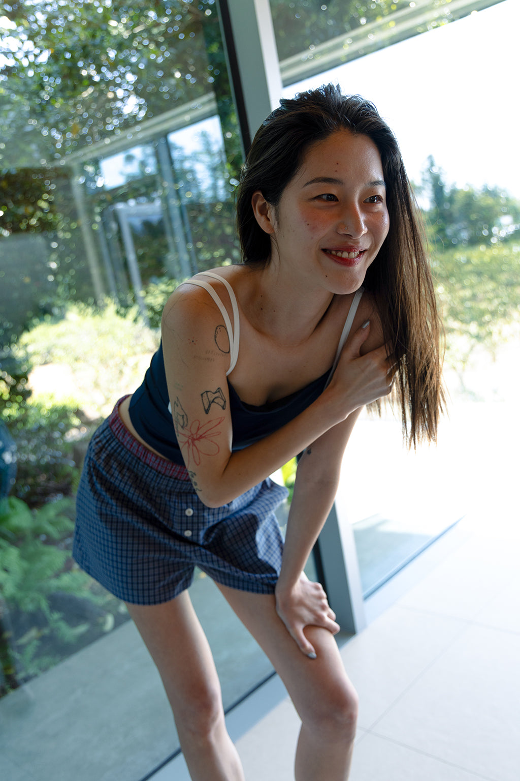 DOUBLE WAIST CHECK SHORTS / BLUE