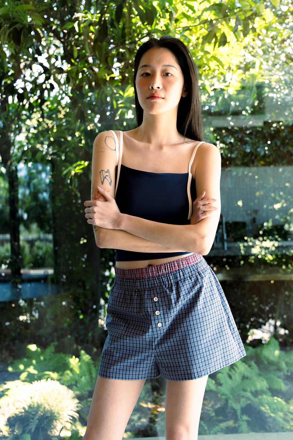 DOUBLE WAIST CHECK SHORTS / BLUE
