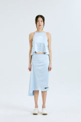 SILKY DRAPE SKIRT / SKY BLUE