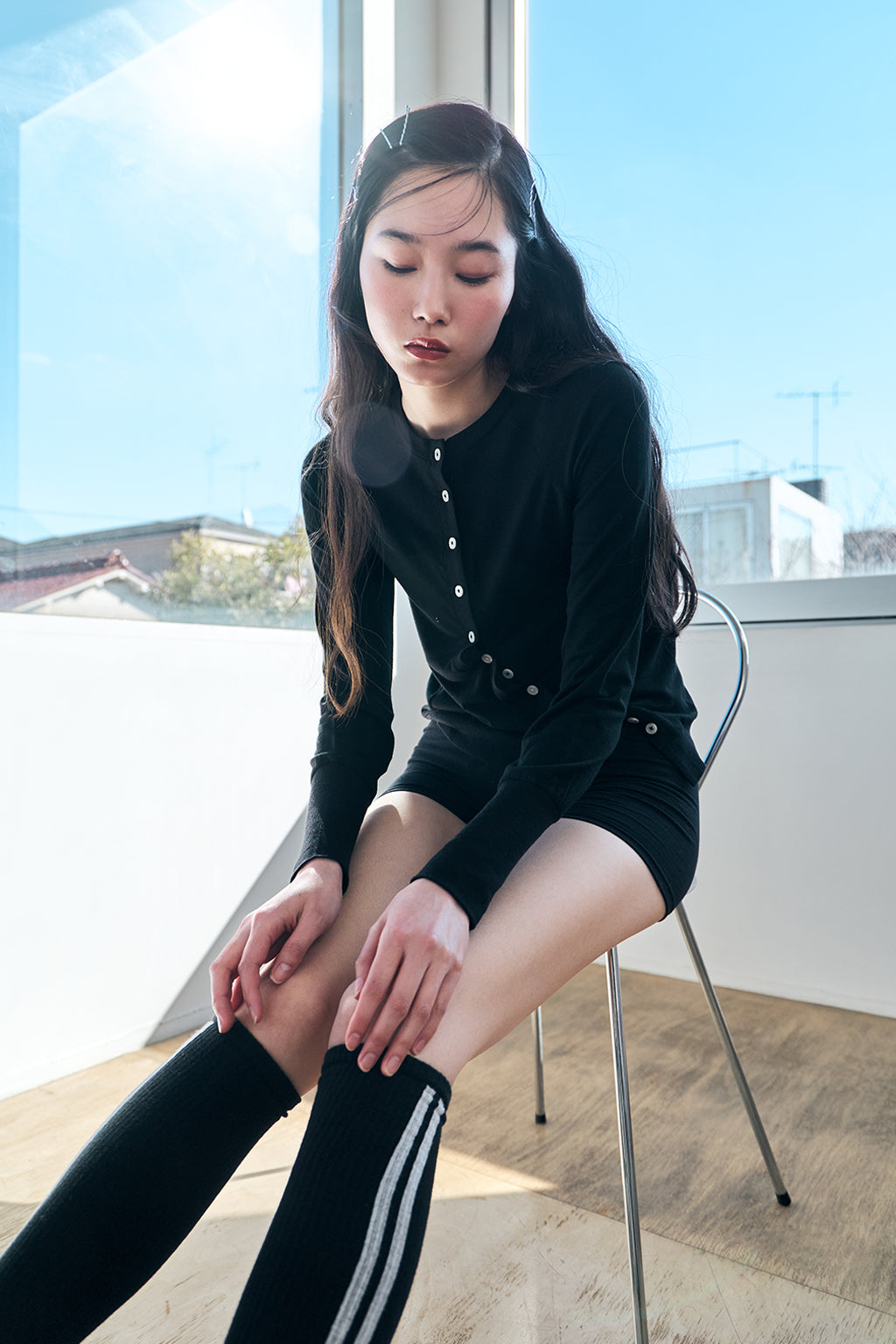 MODULAR RUFFLE CARDIGAN / BLACK