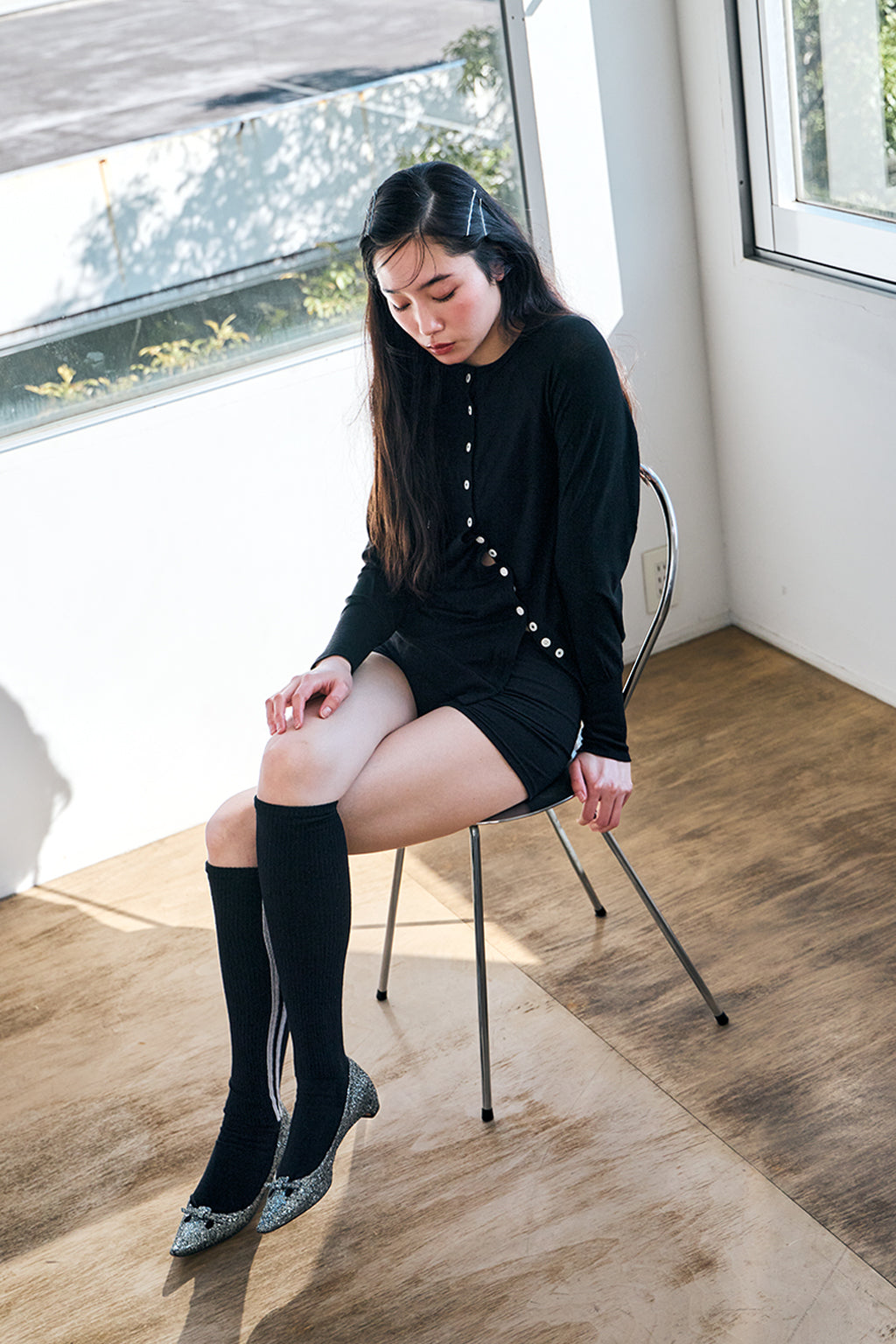 MODULAR RUFFLE CARDIGAN / BLACK