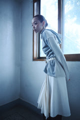 BUTTON PLEATED WRAP SKIRT / ECRU