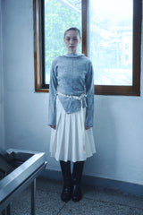 BUTTON PLEATED WRAP SKIRT / ECRU