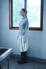 BUTTON PLEATED WRAP SKIRT / ECRU