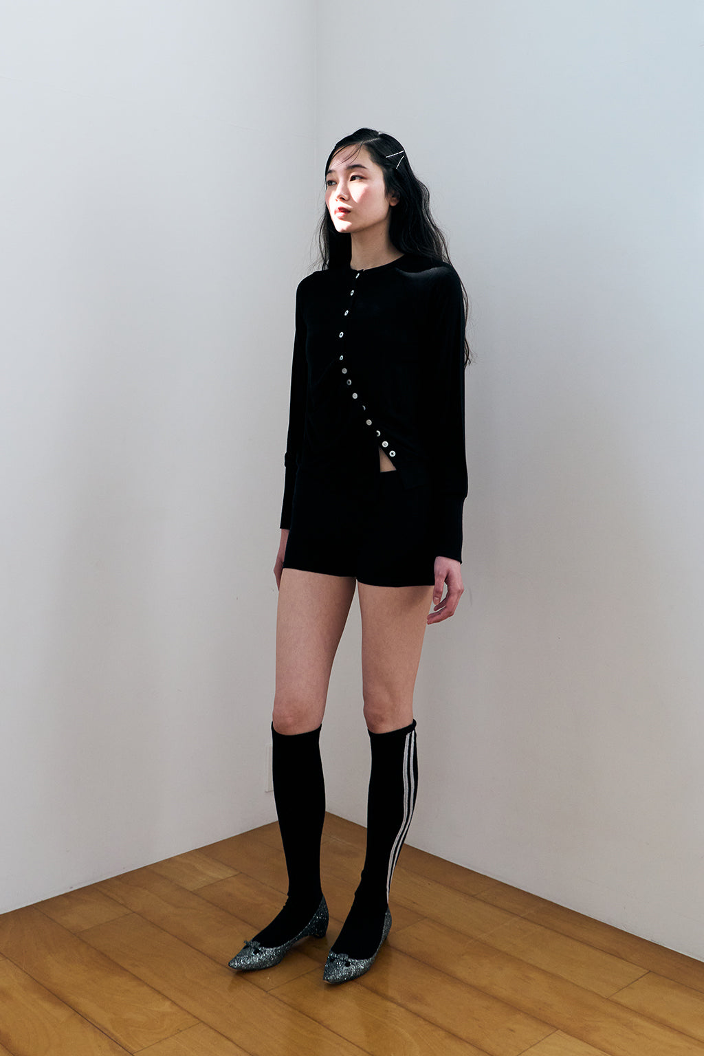 MODULAR RUFFLE CARDIGAN / BLACK