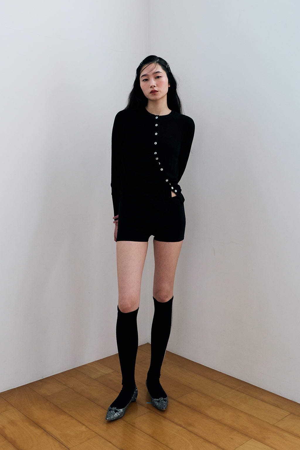 MODULAR RUFFLE CARDIGAN / BLACK