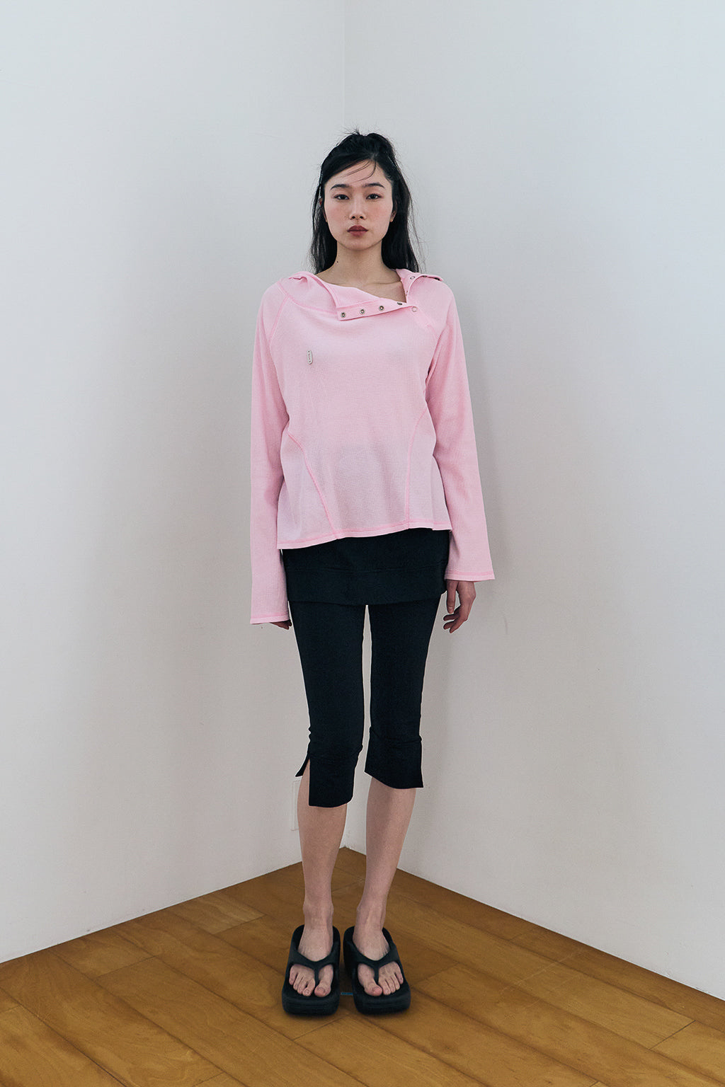 LIGHT SLIM WAFFLE HOODIE / PINK