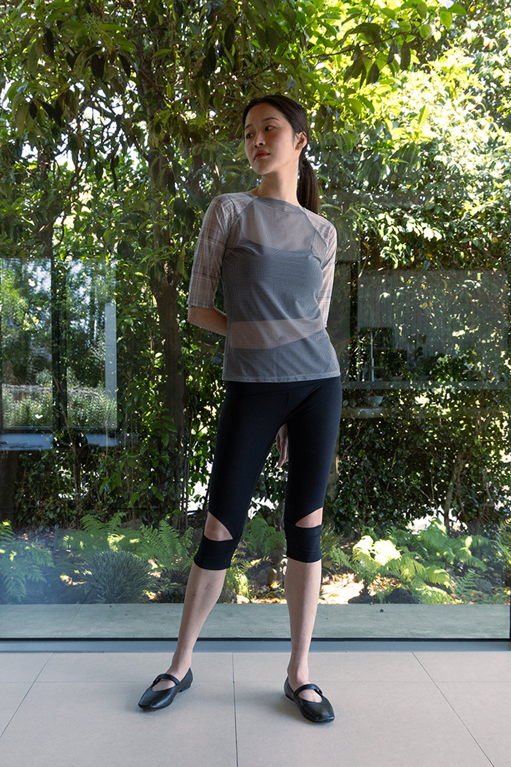 MESH CHECK TOP / BLACK