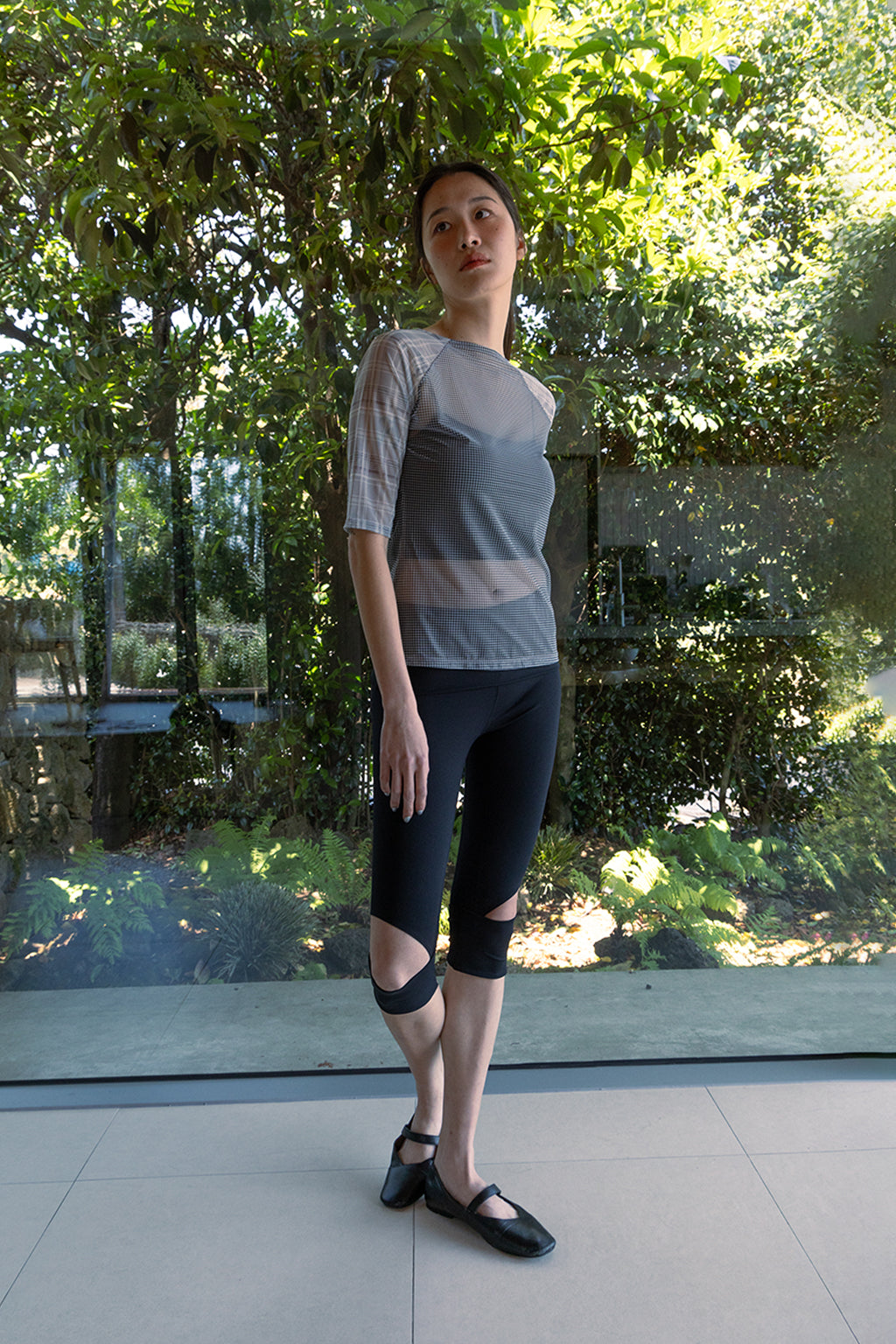 MESH CHECK TOP / BLACK