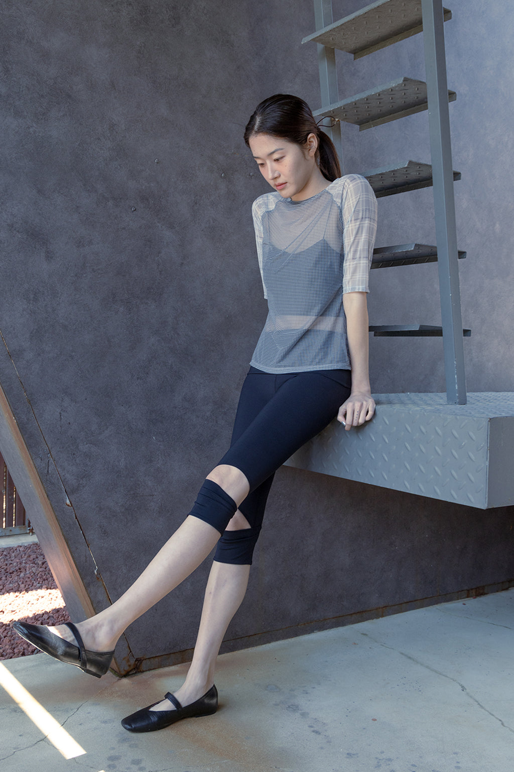 MESH CHECK TOP / BLACK