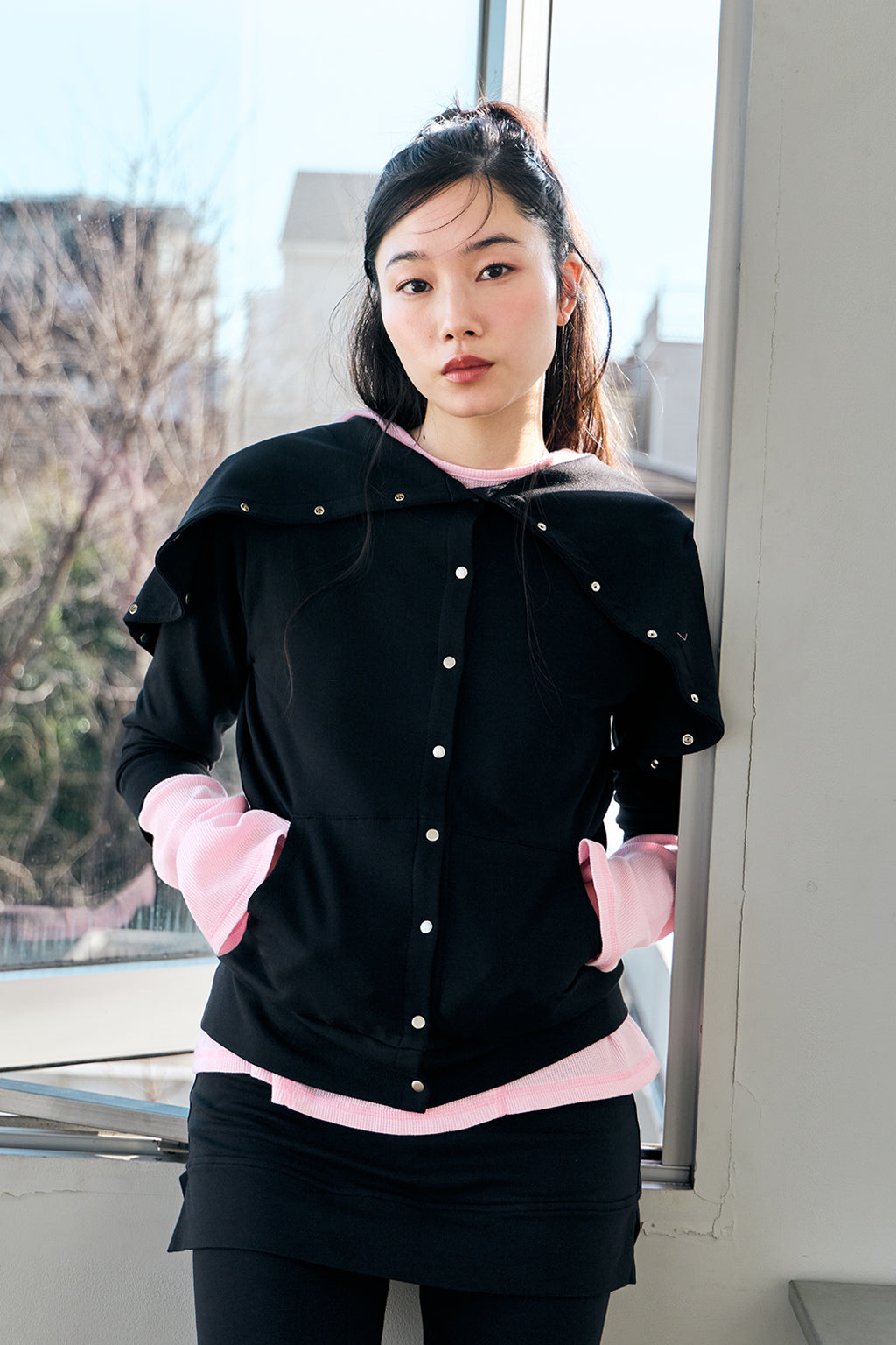 MODULAR SNAP HOODIE / BLACK
