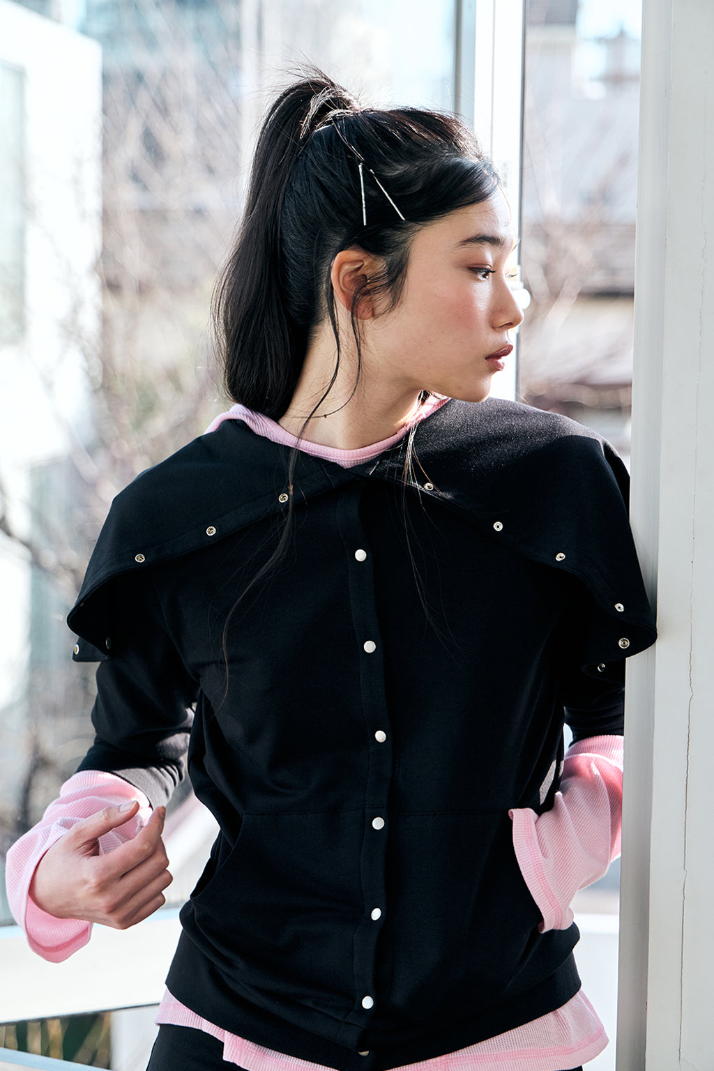 MODULAR SNAP HOODIE / BLACK